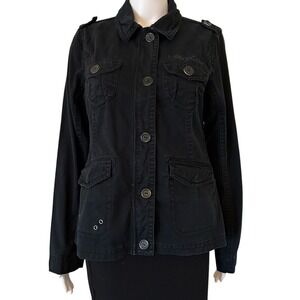 Fox Head Girls Military style Cotton Black Button Zip Up Front Pockets Jacket- M
